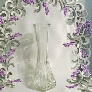 Vintage Hoosier 6" Clear Glass #4063-C Hexagon Bud Vase Diamond Cut Ribbed